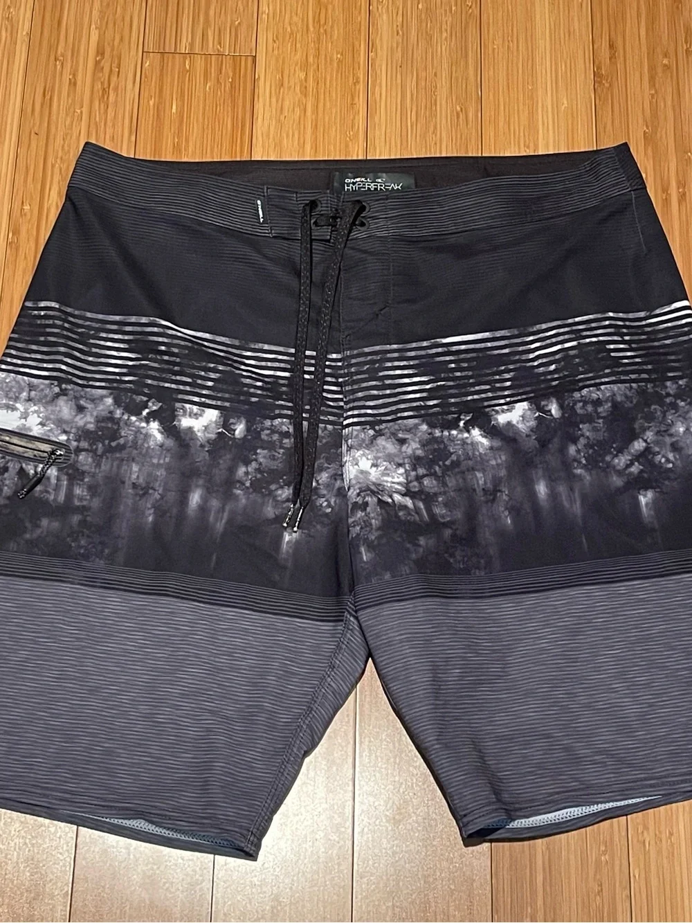 O'Neill Men's Black and Gray Tie-Dye Stripe Swim Board Shorts